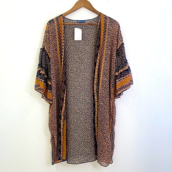 Democracy - NWT Quarter Length Pink & Black Double Ruffle Cardigan Size S/M - Picture 1 of 12